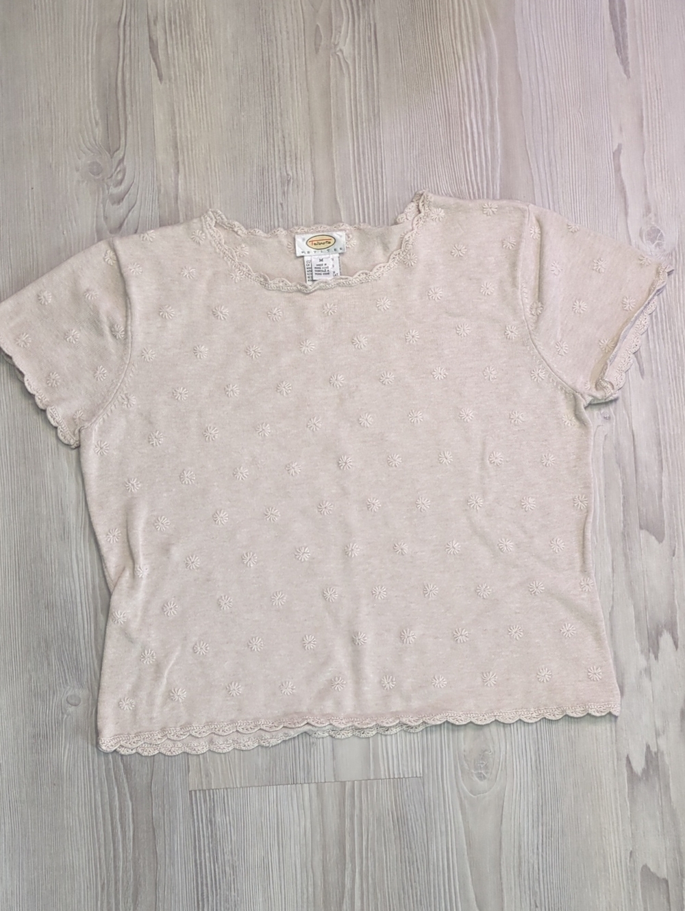 Talbots Petites Vintage Floral Embroidered Cotton Knit Top Size M